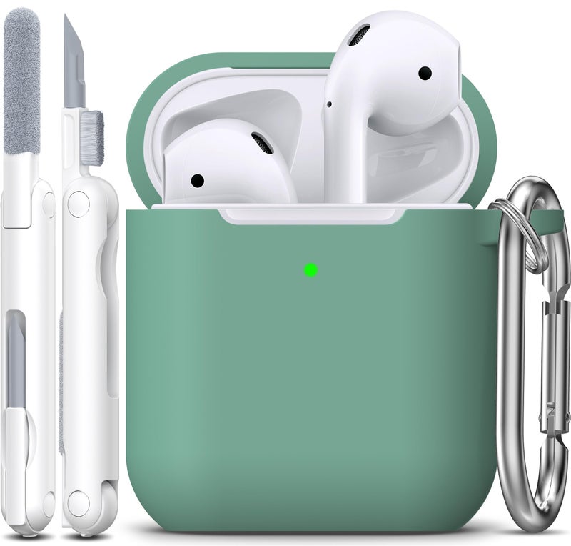 R-fun Compatible with AirPods Case Cover, Soft Silicone Protective Cover with Keychain for Women Men Compatible with Apple AirPods 2nd 1st Generation Charging Case, Front LED Visible,Pine Green - Image 1
